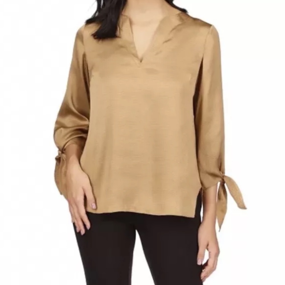 MICHAEL MICHAEL KORS Women's Satin Tie Top In Dark Camel Size S